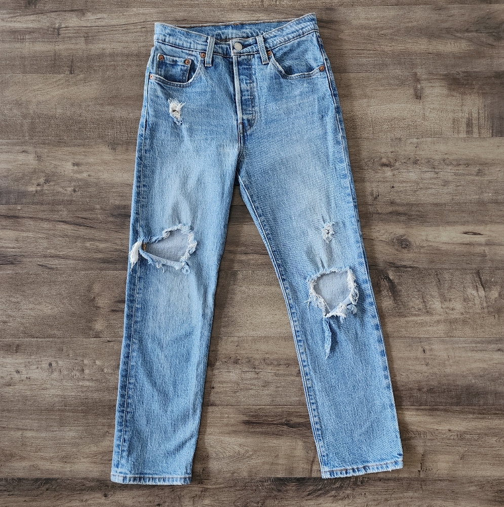 Levi's 501 High Rise Cropped Jean Ripped Distressed Women's Size 25